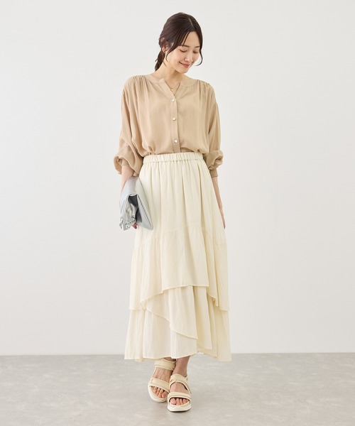 ROPE' PICNIC(ロペピクニック)の「無地&花柄ダンダンティアードスカート(スカート・レディース・ダークブラウン/オフホワイト/キナリ・FREE)」の6枚目の写真