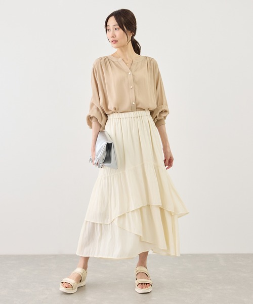 ROPE' PICNIC(ロペピクニック)の「無地&花柄ダンダンティアードスカート(スカート・レディース・ダークブラウン/オフホワイト/キナリ・FREE)」の5枚目の写真