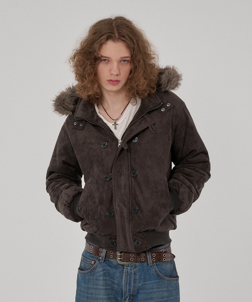 WISH FOR EVER(ウィッシュフォーエバー)の「3WAY FAUX SUEDE FUR HOOD BLOUSON/3ウェイフェイクスエードファーフードブルゾン(その他アウター・メンズ・ブラウン/ブラック/グレー/キャメル・LARGE/MEDIUM/X-SMALL/SMALL)」の5枚目の写真