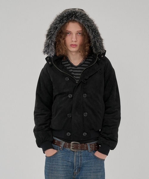 WISH FOR EVER(ウィッシュフォーエバー)の「3WAY FAUX SUEDE FUR HOOD BLOUSON/3ウェイフェイクスエードファーフードブルゾン(その他アウター・メンズ・ブラウン/ブラック/グレー/キャメル・LARGE/MEDIUM/X-SMALL/SMALL)」の6枚目の写真