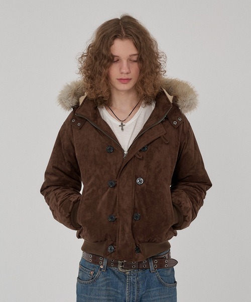 WISH FOR EVER(ウィッシュフォーエバー)の「3WAY FAUX SUEDE FUR HOOD BLOUSON/3ウェイフェイクスエードファーフードブルゾン(その他アウター・メンズ・ブラウン/ブラック/グレー/キャメル・LARGE/MEDIUM/X-SMALL/SMALL)」の7枚目の写真
