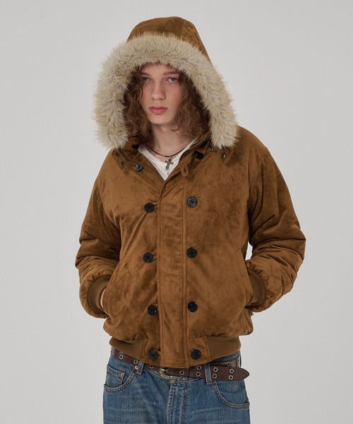 WISH FOR EVER(ウィッシュフォーエバー)の「3WAY FAUX SUEDE FUR HOOD BLOUSON/3ウェイフェイクスエードファーフードブルゾン(その他アウター・メンズ・ブラウン/ブラック/グレー/キャメル・LARGE/MEDIUM/X-SMALL/SMALL)」の8枚目の写真