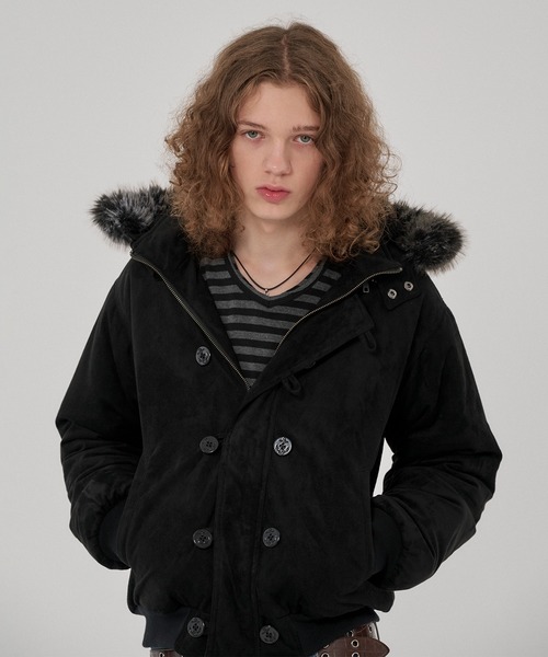 WISH FOR EVER(ウィッシュフォーエバー)の「3WAY FAUX SUEDE FUR HOOD BLOUSON/3ウェイフェイクスエードファーフードブルゾン(その他アウター・メンズ・ブラウン/ブラック/グレー/キャメル・LARGE/MEDIUM/X-SMALL/SMALL)」の17枚目の写真