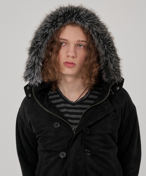 WISH FOR EVER(ウィッシュフォーエバー)の「3WAY FAUX SUEDE FUR HOOD BLOUSON/3ウェイフェイクスエードファーフードブルゾン(その他アウター・メンズ・ブラウン/ブラック/グレー/キャメル・LARGE/MEDIUM/X-SMALL/SMALL)」の20枚目の写真