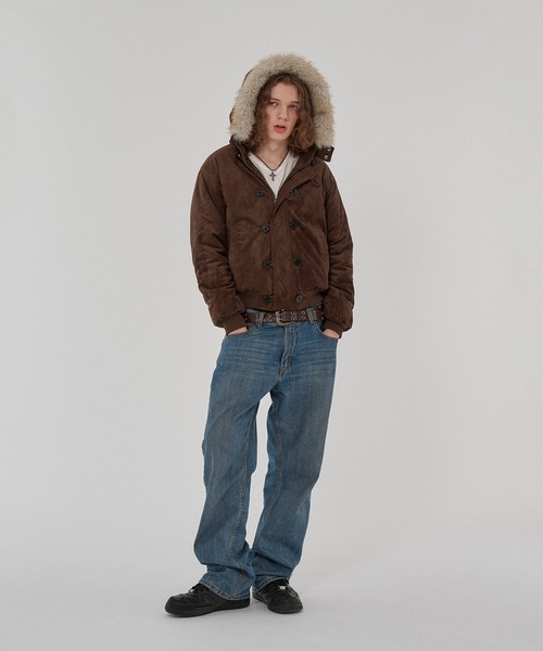 WISH FOR EVER(ウィッシュフォーエバー)の「3WAY FAUX SUEDE FUR HOOD BLOUSON/3ウェイフェイクスエードファーフードブルゾン(その他アウター・メンズ・ブラウン/ブラック/グレー/キャメル・LARGE/MEDIUM/X-SMALL/SMALL)」の11枚目の写真