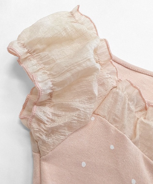 REMUR（レミュール）の「2点セット ドット柄フロントレースアップトップス リボンタイ付き（Tシャツ/カットソー・レディース・ピンク/アイボリー・FREE）」の7枚目の写真