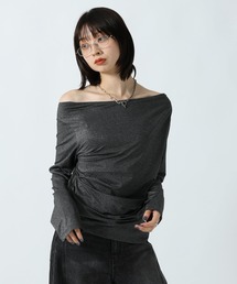 PAGEBOY | ラメドレープカットロングスリーブ【ワンショルダー/オフショルダー着用可能】(Tシャツ/カットソー)