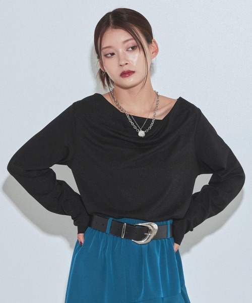 PAGEBOY(ページボーイ)の「ラメドレープカットロングスリーブ【ワンショルダー/オフショルダー着用可能】(Tシャツ/カットソー・レディース・ネイビー/ブラック/グレー・FREE)」の12枚目の写真
