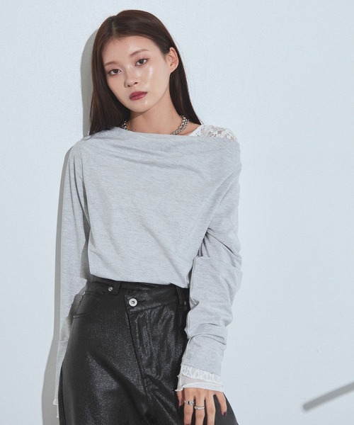 PAGEBOY(ページボーイ)の「ラメドレープカットロングスリーブ【ワンショルダー/オフショルダー着用可能】(Tシャツ/カットソー・レディース・ネイビー/ブラック/グレー・FREE)」の21枚目の写真