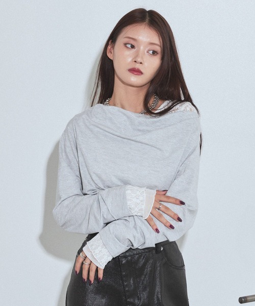 PAGEBOY(ページボーイ)の「ラメドレープカットロングスリーブ【ワンショルダー/オフショルダー着用可能】(Tシャツ/カットソー・レディース・ネイビー/ブラック/グレー・FREE)」の22枚目の写真