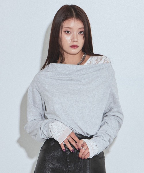 PAGEBOY(ページボーイ)の「ラメドレープカットロングスリーブ【ワンショルダー/オフショルダー着用可能】(Tシャツ/カットソー・レディース・ネイビー/ブラック/グレー・FREE)」の20枚目の写真