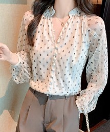 メッシュ切替 Vネック 長袖シャツ