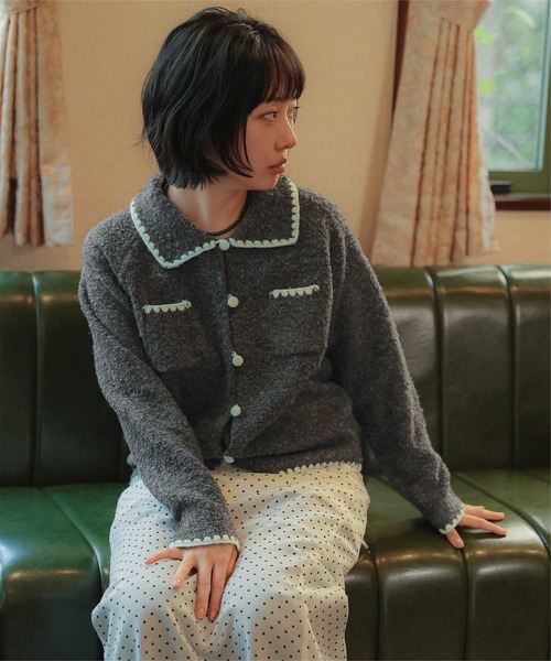 miette（ミエット）の「配色ステッチニットカーディガン（カーディガン/ボレロ・レディース・ブラウン/チャコール・FREE）」の5枚目の写真