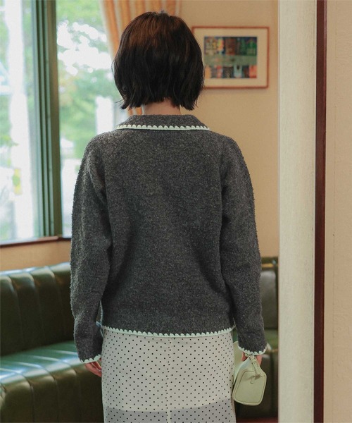 miette（ミエット）の「配色ステッチニットカーディガン（カーディガン/ボレロ・レディース・ブラウン/チャコール・FREE）」の8枚目の写真