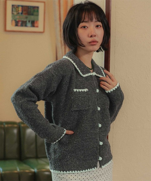 miette（ミエット）の「配色ステッチニットカーディガン（カーディガン/ボレロ・レディース・ブラウン/チャコール・FREE）」の9枚目の写真
