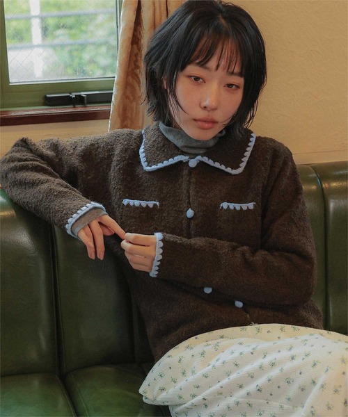 miette（ミエット）の「配色ステッチニットカーディガン（カーディガン/ボレロ・レディース・ブラウン/チャコール・FREE）」の10枚目の写真