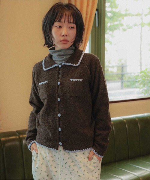 miette（ミエット）の「配色ステッチニットカーディガン（カーディガン/ボレロ・レディース・ブラウン/チャコール・FREE）」の15枚目の写真