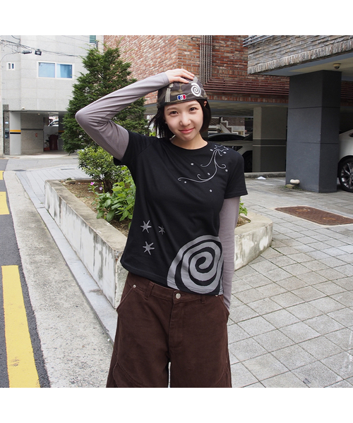 KKEEE（ケーケーイーイー）の「ラブリーナイトレイヤード長袖Tシャツ(2色)（Tシャツ/カットソー・レディース・ネイビー/ブラック・FREE）」の2枚目の写真
