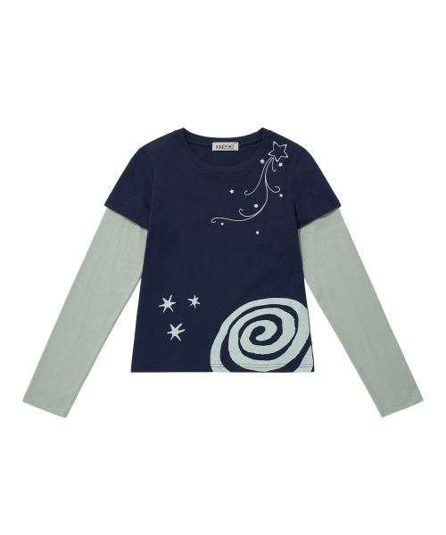 KKEEE（ケーケーイーイー）の「ラブリーナイトレイヤード長袖Tシャツ(2色)（Tシャツ/カットソー・レディース・ネイビー/ブラック・FREE）」の5枚目の写真