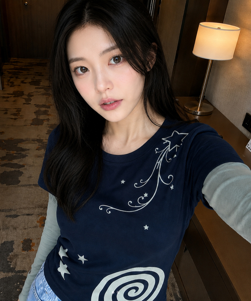 KKEEE（ケーケーイーイー）の「ラブリーナイトレイヤード長袖Tシャツ(2色)（Tシャツ/カットソー・レディース・ネイビー/ブラック・FREE）」の7枚目の写真