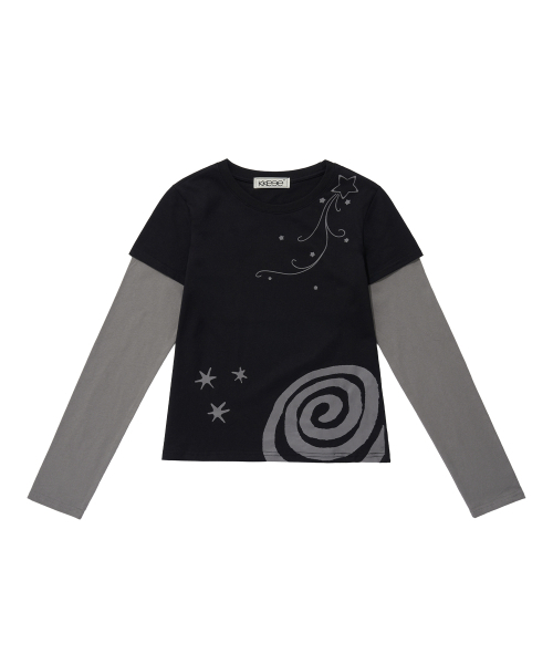 KKEEE（ケーケーイーイー）の「ラブリーナイトレイヤード長袖Tシャツ(2色)（Tシャツ/カットソー・レディース・ネイビー/ブラック・FREE）」の12枚目の写真