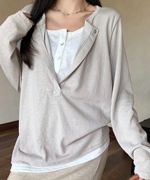 フェイクレイヤード キーネックロンT ヘンリーネック