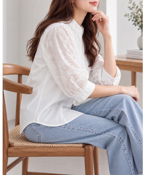 FAZVY(ファズビー)の「ナチュラルに品よく 刺繍デザイン白ブラウス(シャツ/ブラウス・レディース・ホワイト・L/M/S)」の10枚目の写真