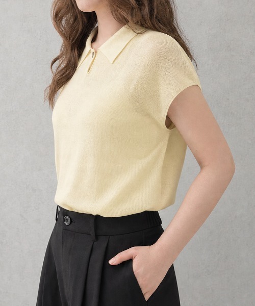 JOCOSA(ジョコサ)の「半袖 ニットポロ(ポロシャツ・レディース・レンガ/イエロー/ネイビー/ライトグレー/ホワイト・FREE)」の18枚目の写真