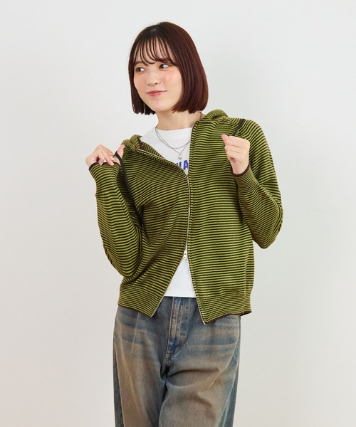 ABYS(アビス)の「ボーダーニットダブルジップパーカー(パーカー・レディース・ピンク/ブルー/グリーン系その他・FREE)」の6枚目の写真