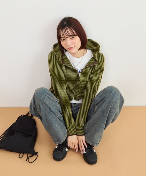 ABYS(アビス)の「ボーダーニットダブルジップパーカー(パーカー・レディース・ピンク/ブルー/グリーン系その他・FREE)」の10枚目の写真
