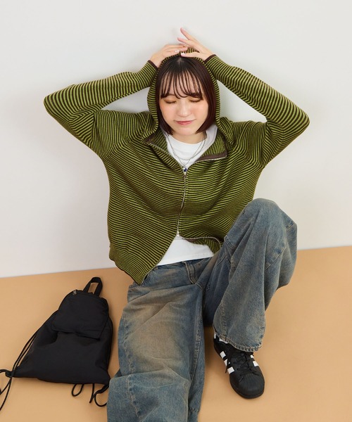 ABYS(アビス)の「ボーダーニットダブルジップパーカー(パーカー・レディース・ピンク/ブルー/グリーン系その他・FREE)」の11枚目の写真