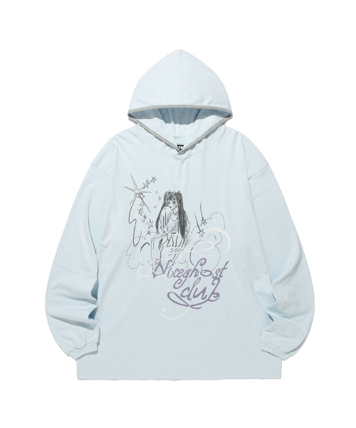 NICE GHOST CLUB（ナイスゴーストクラブ）の「DREAMING GIRL ビッグビッグ フード付き長袖Tシャツ ライトブルー(NG2GFUT560A)（パーカー・レディース・ライトブルー・MEDIUM/SMALL）」の2枚目の写真