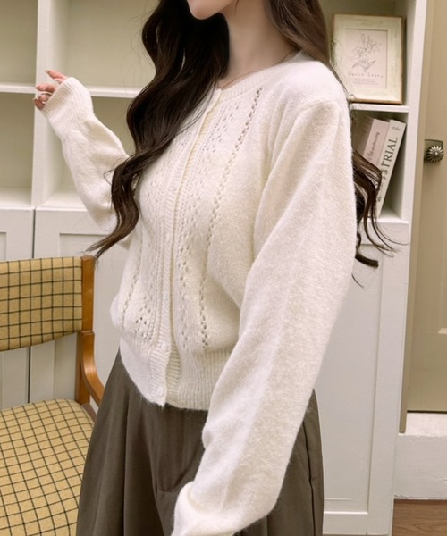 Ada.（エイダ）の「クロップド クルーネック ニットカーディガン（カーディガン/ボレロ・レディース・アイボリー/ブルー/グレー・FREE）」の4枚目の写真