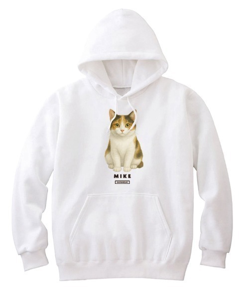 Moftique(モフティック)の「Moftique(モフティック) プルパーカー スウェット 裏毛 三毛猫 キャット ペット アニマル プリント トップス メンズ ユニセックス(パーカー・メンズ・ホワイト/ブラック/ヘザーグレー・XL/L/M)」の2枚目の写真