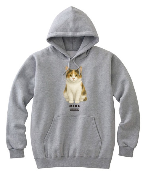 Moftique(モフティック)の「Moftique(モフティック) プルパーカー スウェット 裏毛 三毛猫 キャット ペット アニマル プリント トップス メンズ ユニセックス(パーカー・メンズ・ホワイト/ブラック/ヘザーグレー・XL/L/M)」の3枚目の写真