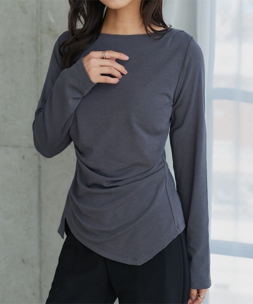 KOBE LETTUCE（コウベレタス）の「[ しっとりタッチ・UVカット ] 選べる2typeドレープトップス（Tシャツ/カットソー・レディース・チャコール/アイボリー系1/グレー系/ブラック系/アイボリー系/ブラウン系/ホワイト系/オフホワイト/ブラック/ブラウン・M/M1）」の15枚目の写真