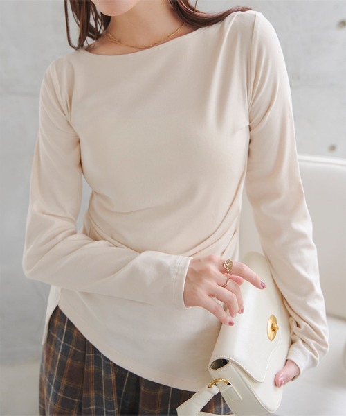 KOBE LETTUCE（コウベレタス）の「[ しっとりタッチ・UVカット ] 選べる2typeドレープトップス（Tシャツ/カットソー・レディース・チャコール/アイボリー系1/グレー系/ブラック系/アイボリー系/ブラウン系/ホワイト系/オフホワイト/ブラック/ブラウン・M/M1）」の18枚目の写真