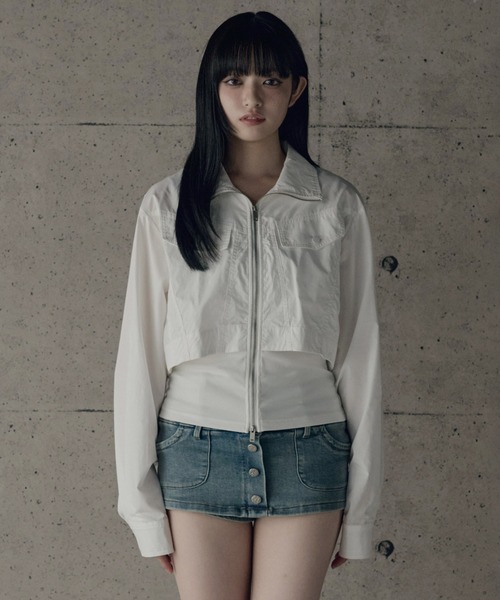 SOI.KUROI(ソイクロイ)の「material mix flap design double zip top / 異素材フラシデザインダブルジップトップス(ブルゾン・レディース・ホワイト/ブラック・FREE)」の3枚目の写真
