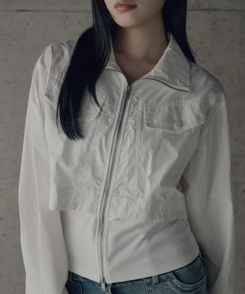SOI.KUROI(ソイクロイ)の「material mix flap design double zip top / 異素材フラシデザインダブルジップトップス(ブルゾン・レディース・ホワイト/ブラック・FREE)」の5枚目の写真