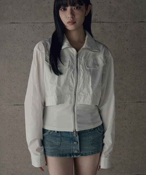 SOI.KUROI(ソイクロイ)の「material mix flap design double zip top / 異素材フラシデザインダブルジップトップス(ブルゾン・レディース・ホワイト/ブラック・FREE)」の6枚目の写真