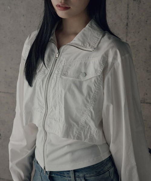 SOI.KUROI(ソイクロイ)の「material mix flap design double zip top / 異素材フラシデザインダブルジップトップス(ブルゾン・レディース・ホワイト/ブラック・FREE)」の7枚目の写真