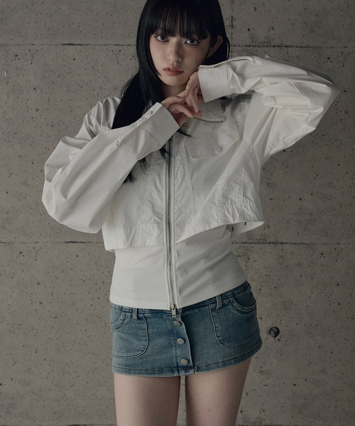 SOI.KUROI(ソイクロイ)の「material mix flap design double zip top / 異素材フラシデザインダブルジップトップス(ブルゾン・レディース・ホワイト/ブラック・FREE)」の8枚目の写真