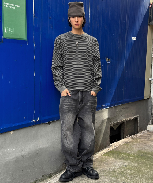 SCALLYWAG（スカリーワグ）の「ウォッシュドストライプロングスリーブ[ブラック]（Tシャツ/カットソー・レディース・その他・MEDIUM/LARGE）」の2枚目の写真