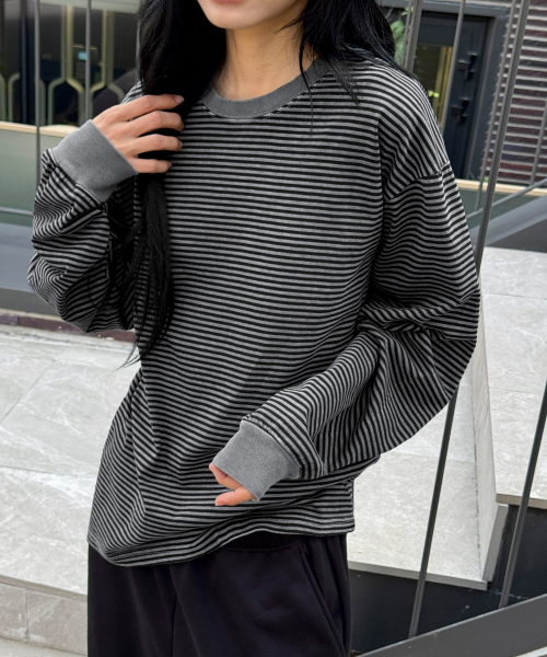 SCALLYWAG（スカリーワグ）の「ウォッシュドストライプロングスリーブ[ブラック]（Tシャツ/カットソー・レディース・その他・MEDIUM/LARGE）」の6枚目の写真