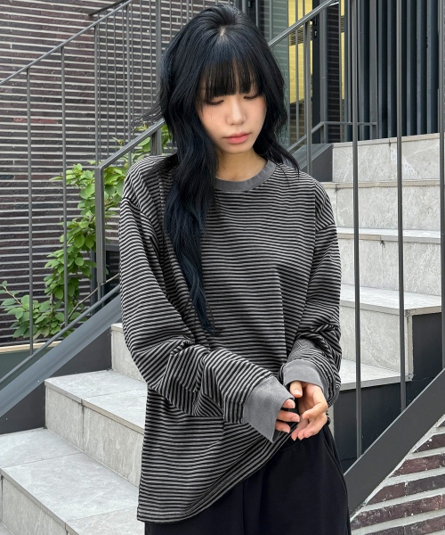 SCALLYWAG（スカリーワグ）の「ウォッシュドストライプロングスリーブ[ブラック]（Tシャツ/カットソー・レディース・その他・MEDIUM/LARGE）」の7枚目の写真