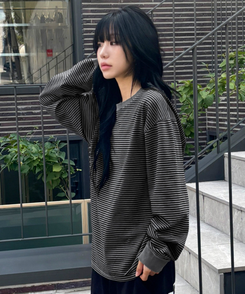 SCALLYWAG（スカリーワグ）の「ウォッシュドストライプロングスリーブ[ブラック]（Tシャツ/カットソー・レディース・その他・MEDIUM/LARGE）」の9枚目の写真