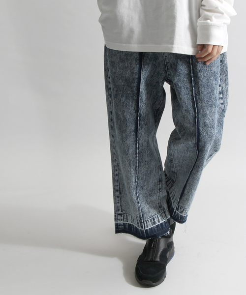 WEGO（ウィゴー）の「WEGO/センターラインデニムワイドパンツ（デニムパンツ・メンズ・ライトインディゴブルー/ブラック・LARGE/MEDIUM）」の11枚目の写真