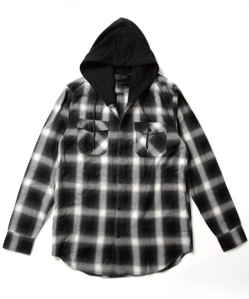 Luv maison（ラブメゾン）の「Luvフーデッドチェックシャツ（シャツ/ブラウス・メンズ・ブラック/ブルー/レッド・L/M）」の4枚目の写真