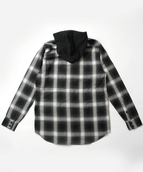 Luv maison（ラブメゾン）の「Luvフーデッドチェックシャツ（シャツ/ブラウス・メンズ・ブラック/ブルー/レッド・L/M）」の5枚目の写真