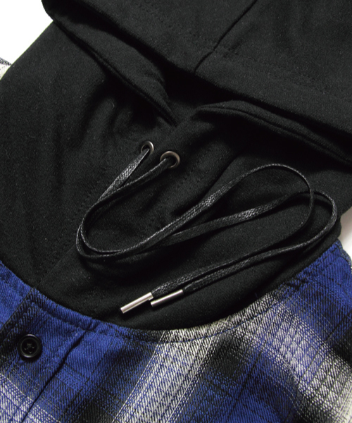 Luv maison（ラブメゾン）の「Luvフーデッドチェックシャツ（シャツ/ブラウス・メンズ・ブラック/ブルー/レッド・L/M）」の7枚目の写真